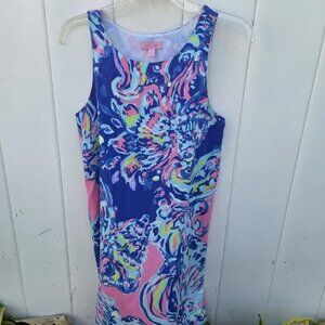 Lilly Pulitzer Dress Womens XS Blue Colorful Silk Sleeveless Lined Shift